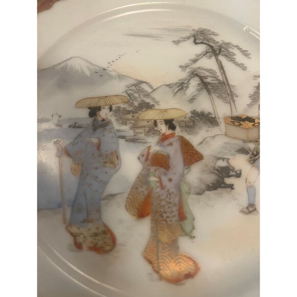 Antique Japanese Satsuma Porcelain Decorative Plate With Scenic Landscape hex - Picture 5 of 6